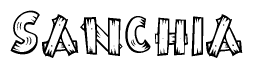 The clipart image shows the name Sanchia stylized to look like it is constructed out of separate wooden planks or boards, with each letter having wood grain and plank-like details.