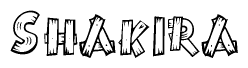 The clipart image shows the name Shakira stylized to look as if it has been constructed out of wooden planks or logs. Each letter is designed to resemble pieces of wood.