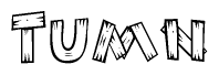 The clipart image shows the name Tumn stylized to look as if it has been constructed out of wooden planks or logs. Each letter is designed to resemble pieces of wood.