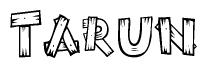 The clipart image shows the name Tarun stylized to look as if it has been constructed out of wooden planks or logs. Each letter is designed to resemble pieces of wood.