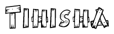The clipart image shows the name Tihisha stylized to look like it is constructed out of separate wooden planks or boards, with each letter having wood grain and plank-like details.