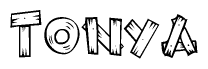 The clipart image shows the name Tonya stylized to look as if it has been constructed out of wooden planks or logs. Each letter is designed to resemble pieces of wood.