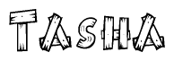 The clipart image shows the name Tasha stylized to look like it is constructed out of separate wooden planks or boards, with each letter having wood grain and plank-like details.