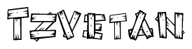 The clipart image shows the name Tzvetan stylized to look like it is constructed out of separate wooden planks or boards, with each letter having wood grain and plank-like details.