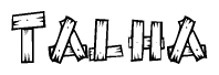The image contains the name Talha written in a decorative, stylized font with a hand-drawn appearance. The lines are made up of what appears to be planks of wood, which are nailed together
