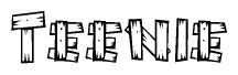 The image contains the name Teenie written in a decorative, stylized font with a hand-drawn appearance. The lines are made up of what appears to be planks of wood, which are nailed together