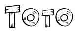 The image contains the name Toto written in a decorative, stylized font with a hand-drawn appearance. The lines are made up of what appears to be planks of wood, which are nailed together
