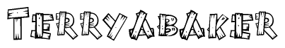 The image contains the name Terryabaker written in a decorative, stylized font with a hand-drawn appearance. The lines are made up of what appears to be planks of wood, which are nailed together