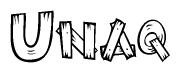 The clipart image shows the name Unaq stylized to look like it is constructed out of separate wooden planks or boards, with each letter having wood grain and plank-like details.