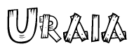 The clipart image shows the name Uraia stylized to look like it is constructed out of separate wooden planks or boards, with each letter having wood grain and plank-like details.