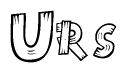 The clipart image shows the name Urs stylized to look like it is constructed out of separate wooden planks or boards, with each letter having wood grain and plank-like details.