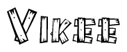 The clipart image shows the name Vikee stylized to look as if it has been constructed out of wooden planks or logs. Each letter is designed to resemble pieces of wood.