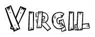 The clipart image shows the name Virgil stylized to look like it is constructed out of separate wooden planks or boards, with each letter having wood grain and plank-like details.