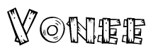 The image contains the name Vonee written in a decorative, stylized font with a hand-drawn appearance. The lines are made up of what appears to be planks of wood, which are nailed together
