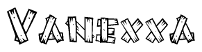 The image contains the name Vanexxa written in a decorative, stylized font with a hand-drawn appearance. The lines are made up of what appears to be planks of wood, which are nailed together