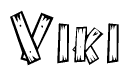 The image contains the name Viki written in a decorative, stylized font with a hand-drawn appearance. The lines are made up of what appears to be planks of wood, which are nailed together