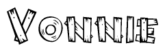 The clipart image shows the name Vonnie stylized to look like it is constructed out of separate wooden planks or boards, with each letter having wood grain and plank-like details.