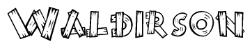 The image contains the name Waldirson written in a decorative, stylized font with a hand-drawn appearance. The lines are made up of what appears to be planks of wood, which are nailed together