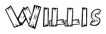 The image contains the name Willis written in a decorative, stylized font with a hand-drawn appearance. The lines are made up of what appears to be planks of wood, which are nailed together