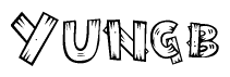 The clipart image shows the name Yungb stylized to look as if it has been constructed out of wooden planks or logs. Each letter is designed to resemble pieces of wood.