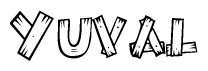 The image contains the name Yuval written in a decorative, stylized font with a hand-drawn appearance. The lines are made up of what appears to be planks of wood, which are nailed together