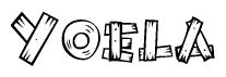 The clipart image shows the name Yoela stylized to look like it is constructed out of separate wooden planks or boards, with each letter having wood grain and plank-like details.