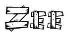 The clipart image shows the name Zee stylized to look like it is constructed out of separate wooden planks or boards, with each letter having wood grain and plank-like details.
