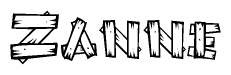 The image contains the name Zanne written in a decorative, stylized font with a hand-drawn appearance. The lines are made up of what appears to be planks of wood, which are nailed together