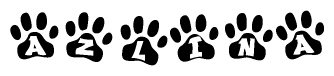 The image shows a series of animal paw prints arranged horizontally. Within each paw print, there's a letter; together they spell Azlina
