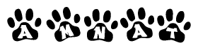 The image shows a row of animal paw prints, each containing a letter. The letters spell out the word Amnat within the paw prints.