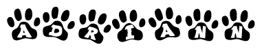 The image shows a series of animal paw prints arranged horizontally. Within each paw print, there's a letter; together they spell Adriann