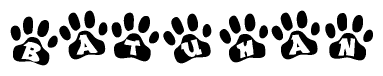 The image shows a series of animal paw prints arranged horizontally. Within each paw print, there's a letter; together they spell Batuhan