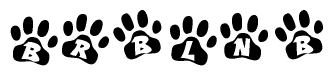 The image shows a series of animal paw prints arranged horizontally. Within each paw print, there's a letter; together they spell Brblnb
