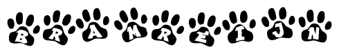 The image shows a row of animal paw prints, each containing a letter. The letters spell out the word Bramreijn within the paw prints.