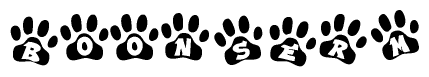 The image shows a row of animal paw prints, each containing a letter. The letters spell out the word Boonserm within the paw prints.