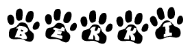The image shows a series of animal paw prints arranged horizontally. Within each paw print, there's a letter; together they spell Bekki