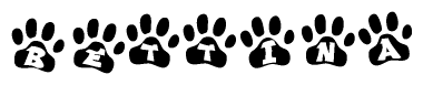 The image shows a series of animal paw prints arranged horizontally. Within each paw print, there's a letter; together they spell Bettina