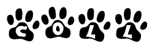The image shows a series of animal paw prints arranged horizontally. Within each paw print, there's a letter; together they spell Coll