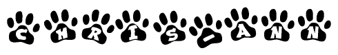 The image shows a series of animal paw prints arranged horizontally. Within each paw print, there's a letter; together they spell Chris-ann