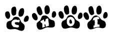The image shows a series of animal paw prints arranged horizontally. Within each paw print, there's a letter; together they spell Choi