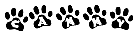 The image shows a row of animal paw prints, each containing a letter. The letters spell out the word Cammy within the paw prints.