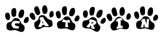 The image shows a row of animal paw prints, each containing a letter. The letters spell out the word Catrin within the paw prints.