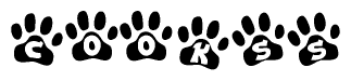 The image shows a series of animal paw prints arranged horizontally. Within each paw print, there's a letter; together they spell Cookss