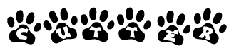 The image shows a row of animal paw prints, each containing a letter. The letters spell out the word Cutter within the paw prints.