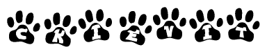 The image shows a row of animal paw prints, each containing a letter. The letters spell out the word Ckievit within the paw prints.