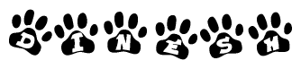 The image shows a series of animal paw prints arranged horizontally. Within each paw print, there's a letter; together they spell Dinesh