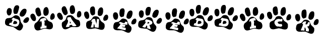 The image shows a series of animal paw prints arranged horizontally. Within each paw print, there's a letter; together they spell Dianereddick