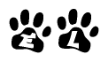 The image shows a row of animal paw prints, each containing a letter. The letters spell out the word El within the paw prints.