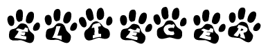 The image shows a series of animal paw prints arranged horizontally. Within each paw print, there's a letter; together they spell Eliecer