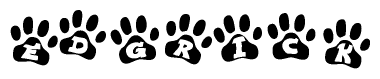 The image shows a row of animal paw prints, each containing a letter. The letters spell out the word Edgrick within the paw prints.